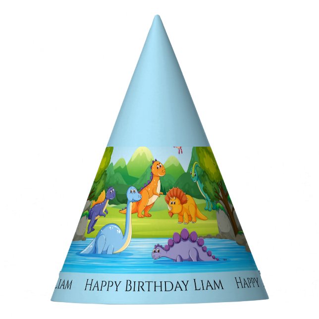 Dinosaur Birthday Party Boy's Name Cute Dino Party Hat (Front)
