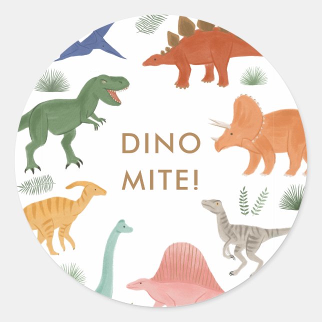 Dinosaur Birthday Party Classic Round Sticker (Front)