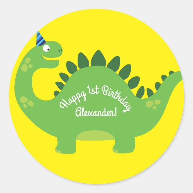 Dinosaur Birthday PArty Classic Round Sticker (Front)