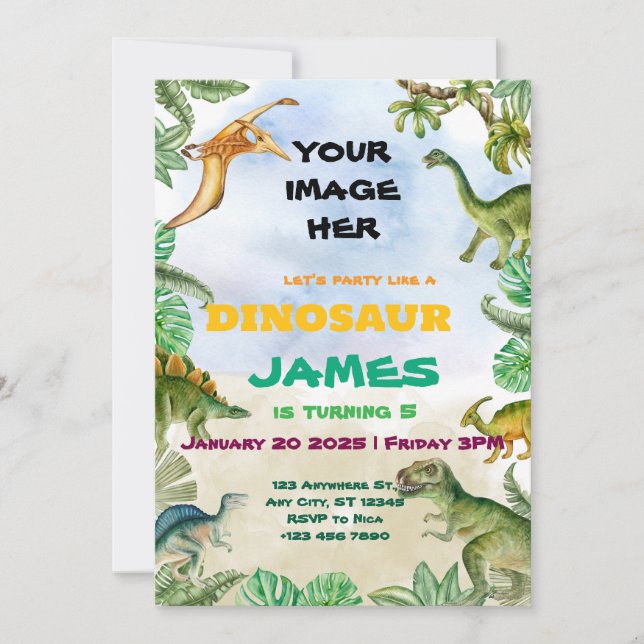  Dinosaur Birthday Party  Customisable Invitation  (Front)