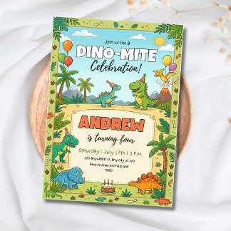 Dinosaur Birthday Party Dino Kids  Jungle Theme Invitation