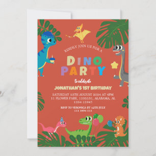 Dinosaur Birthday Party First Birthday Baby Photo Invitation
