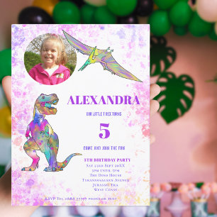 Dinosaur Birthday Party for Girls Custom Photo Invitation Postcard