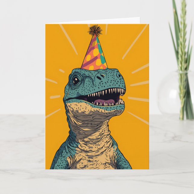 Dinosaur Birthday Party Greeting Card (Front)
