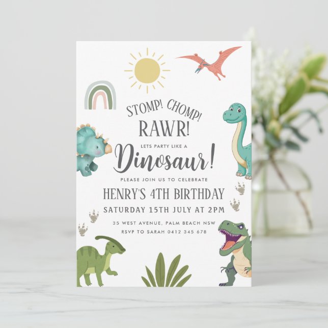 Dinosaur Birthday Party Invitation (Standing Front)