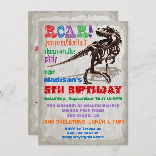 Dinosaur Birthday Party Invitation (Front/Back)
