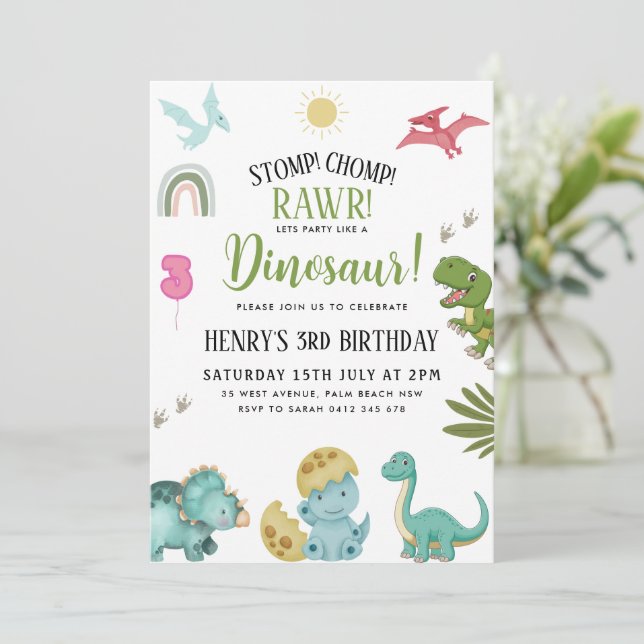 Dinosaur Birthday Party Invitation (Standing Front)