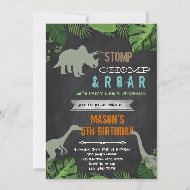 Dinosaur birthday party invitation (Front)