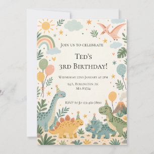 Dinosaur Birthday Party Invitation Editable Kids