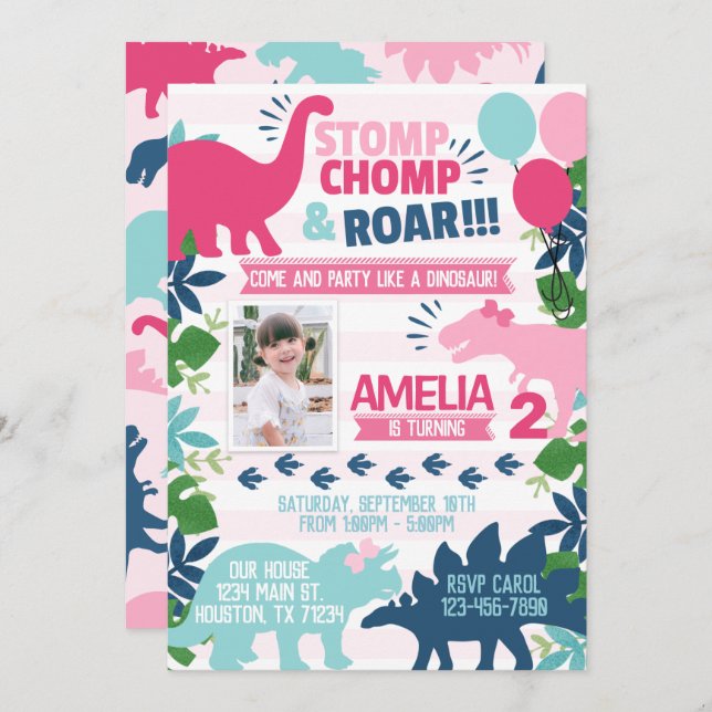 Dinosaur Birthday Party Invitation Invite (Front/Back)