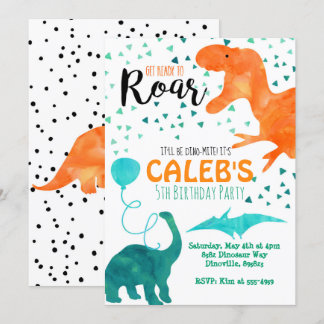 Dinosaur birthday party invitation watercolor