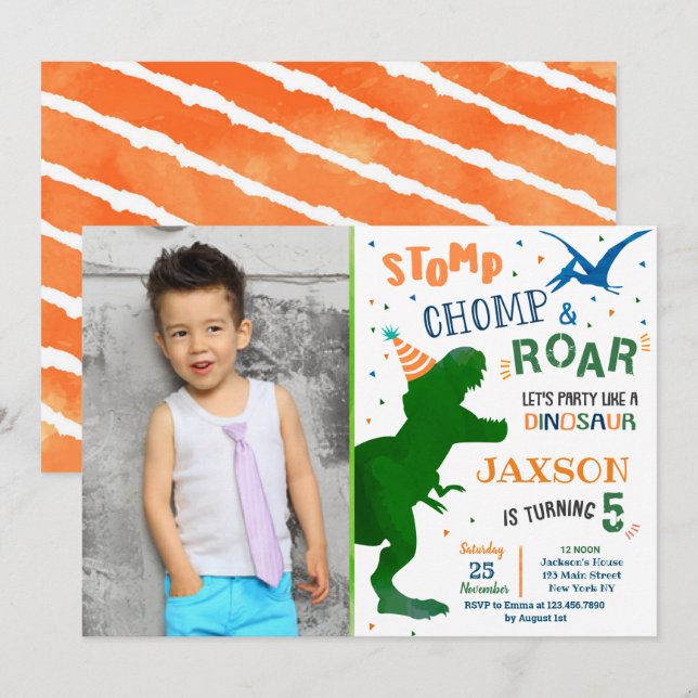 Dinosaur Birthday Party Invitations (Front/Back)