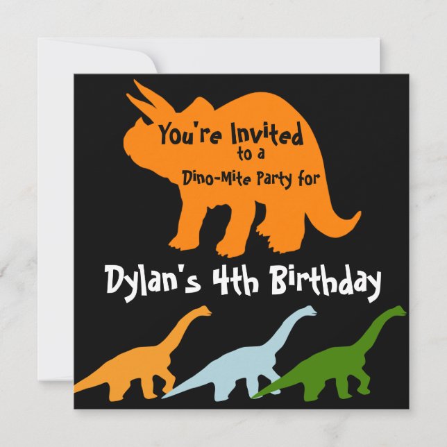 Dinosaur Birthday Party Invitations Orange Black (Front)