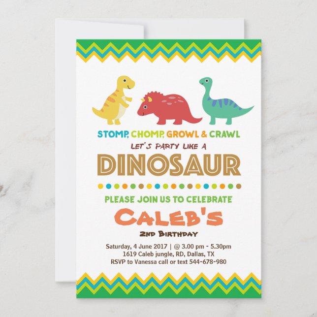 Dinosaur Birthday Party Invitaton Invitation (Front)