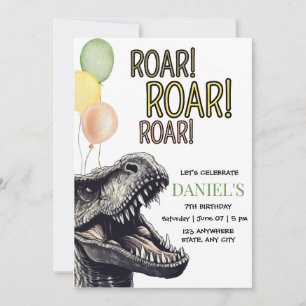 Dinosaur Birthday Party Invite, Roaring T-Rex Invitation