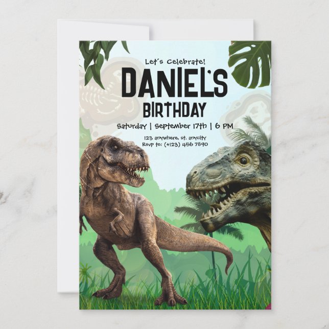 Dinosaur Birthday Party Invite, Roaring T Rex  Invitation (Front)