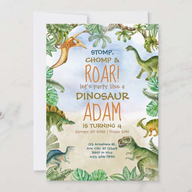 Dinosaur Birthday Party Jurassic Birthday Party Invitation (Front)
