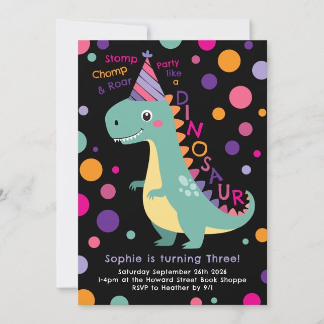 Dinosaur Birthday Party Kids Bold Invitation (Front)