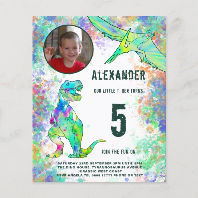 Dinosaur Birthday Party Modern Budget Flyer (Front)