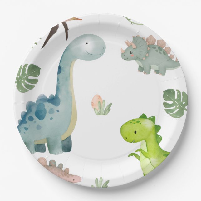 Dinosaur Birthday Party Paper Paper Plate (Front)
