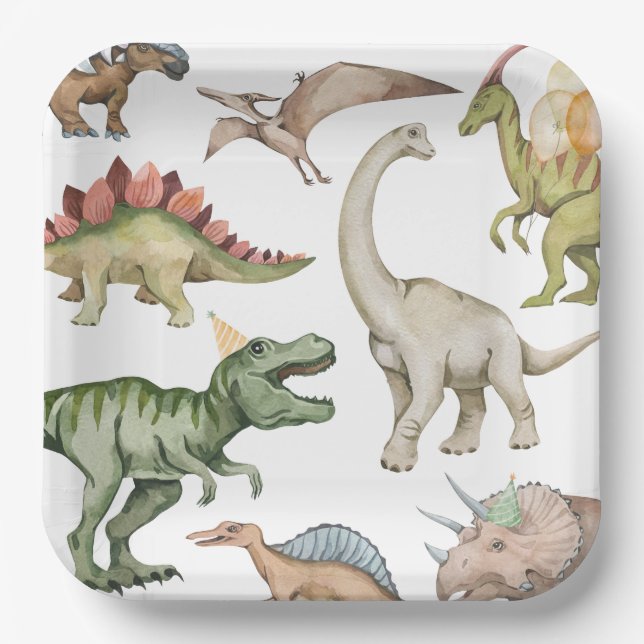 Dinosaur Birthday Party Paper Plates  (Front)
