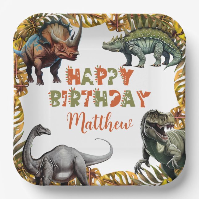 Dinosaur Birthday Party Paper Plates (Front)