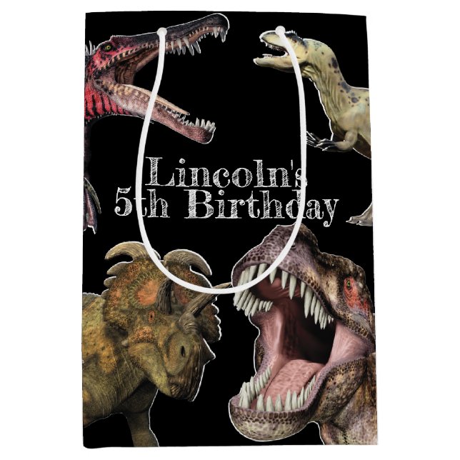 Dinosaur Birthday Party Personalised T-Rex Medium Gift Bag (Front)