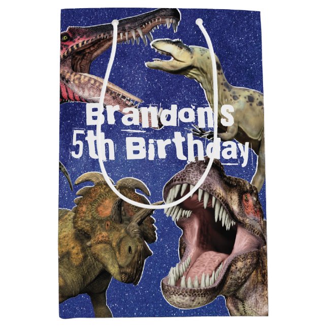 Dinosaur Birthday Party Personalised T-Rex Medium Gift Bag (Front)