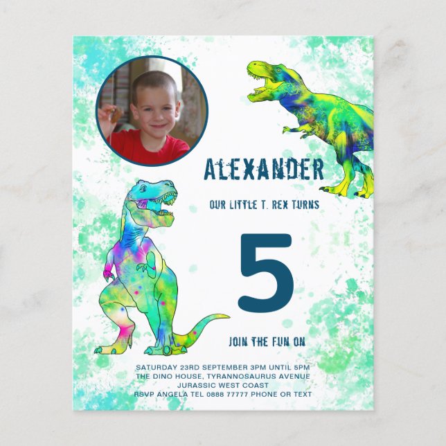Dinosaur Birthday Party Photo Budget Flyer (Front)