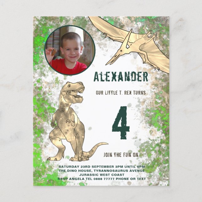 Dinosaur Birthday Party Photo Budget Flyer (Front)
