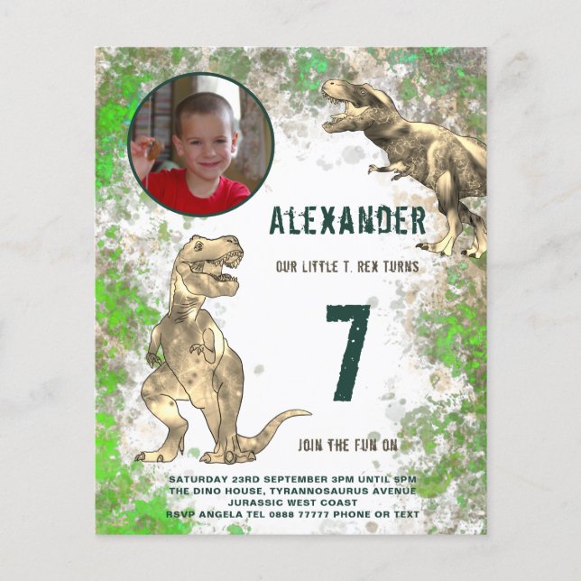 Dinosaur Birthday Party Photo Budget Flyer (Front)
