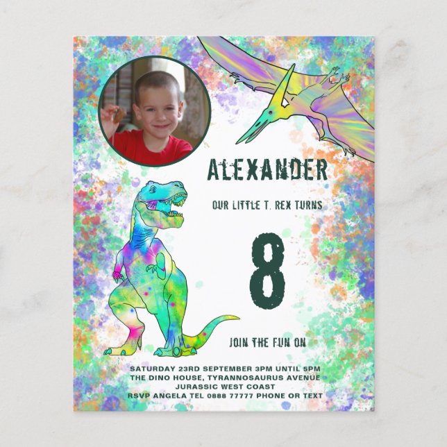 Dinosaur Birthday Party Photo Modern Budget Flyer (Front)