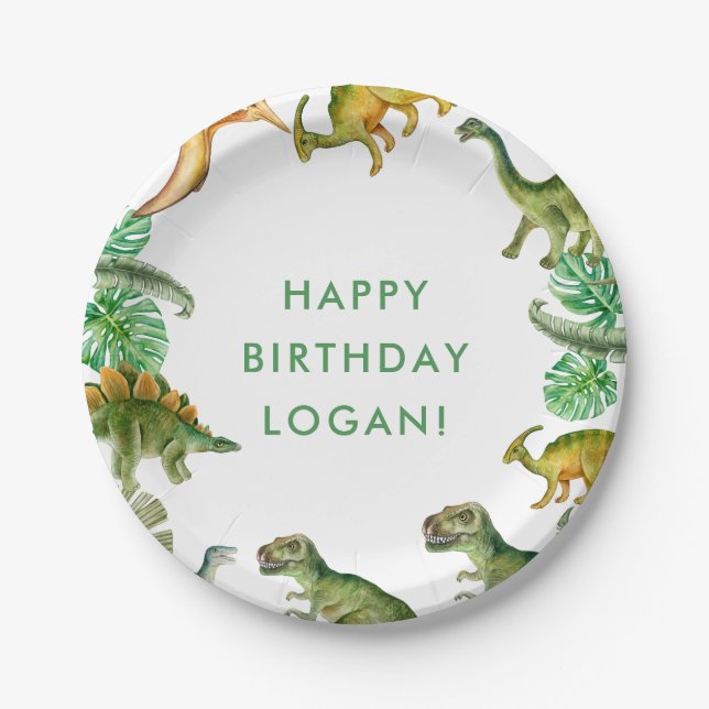 Dinosaur Birthday Party Photo Paper Plate (Front)