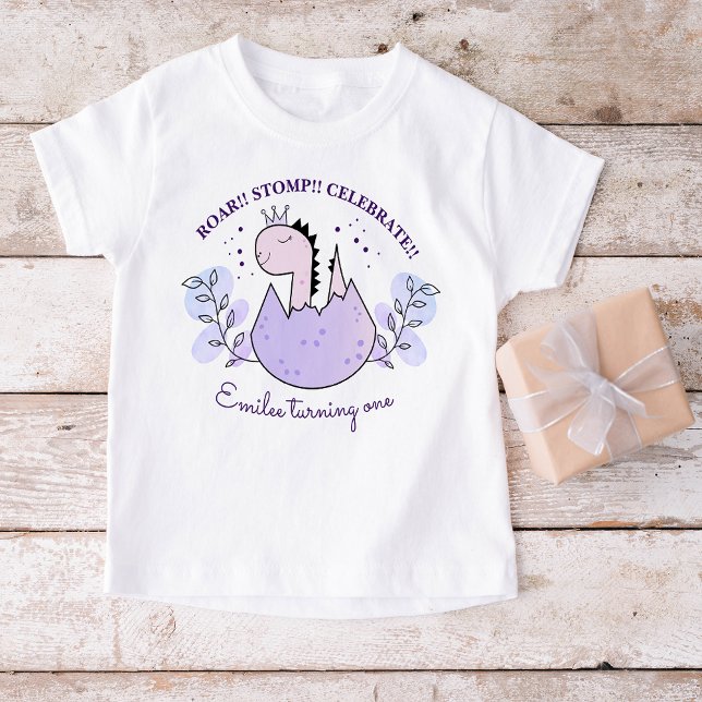 Dinosaur Birthday Party Pink Purple Baby T-Shirt (Creator Uploaded)