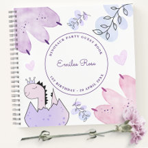 Dinosaur Birthday Party Pink Purple Guest Book