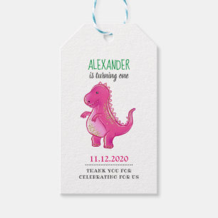 Dinosaur Birthday Party Pink Trex Dino Thank You Gift Tags