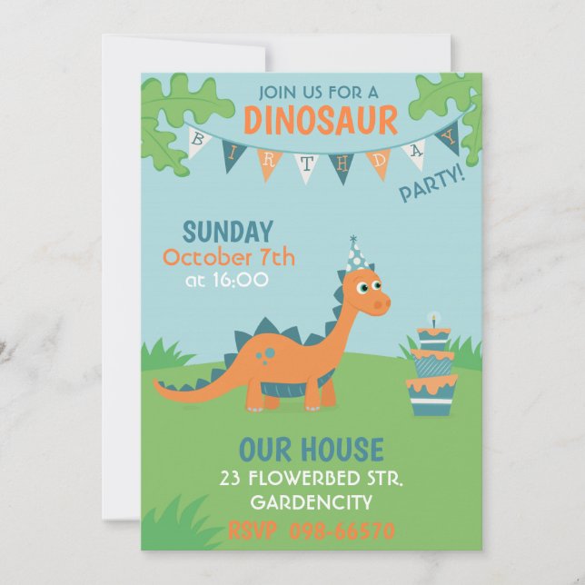 Dinosaur birthday party prehistoric landscape invitation (Front)