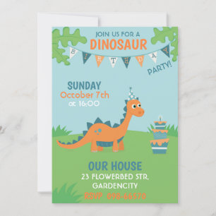 Dinosaur birthday party prehistoric landscape invitation