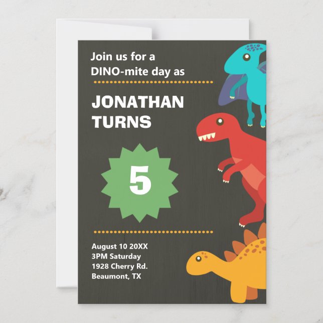 Dinosaur birthday party pun  magnetic invitation (Front)
