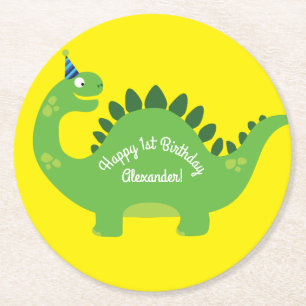 Dinosaur Birthday PArty Round Paper Coaster