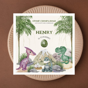 Dinosaur Birthday Party T-rex Watercolor Napkin