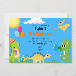 Dinosaur Birthday Party Thank You Card