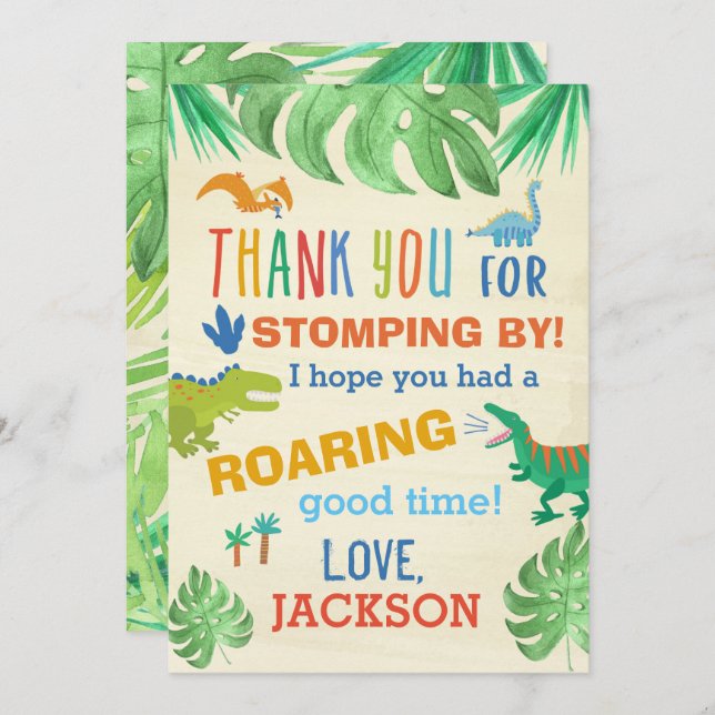 Dinosaur Birthday Party Thank You Cards (Front/Back)
