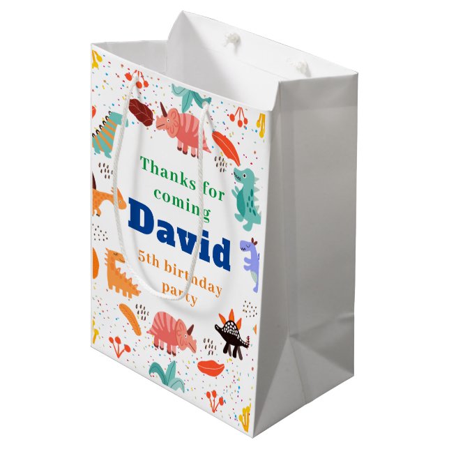 Dinosaur birthday party themed paper  medium gift bag (Front Angled)