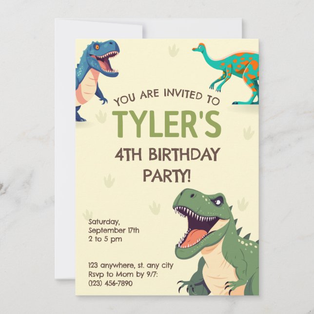Dinosaur Birthday Party Vertical Invitation (Front)