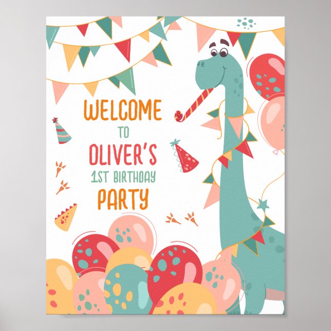 Dinosaur Birthday Party Welcome Sign DINO1 (Front)