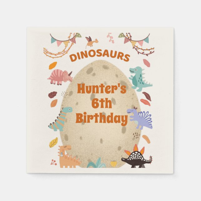 Dinosaur Birthday Party with Giant Dino Egg   Napkin (Front)