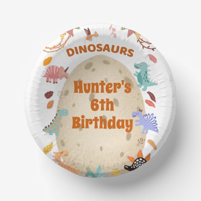 Dinosaur Birthday Party with Giant Dino Egg   Paper Plate (Front)