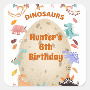 Dinosaur Birthday Party with Giant Dino Egg    Square Sticker
