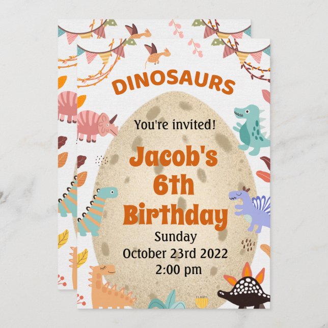 Dinosaur Birthday Party with Large Dino Egg Custom Invitation (Front/Back)